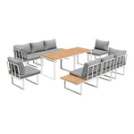 8 Seater Outdoor Dining Set Sofa Side Table Furniture Grey&White