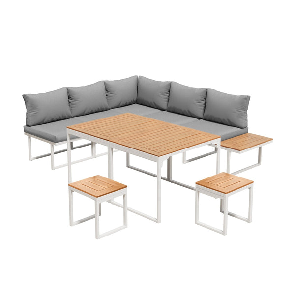  7 Seater Outdoor Dining Set Sofa Lounge Patio Table Stool White