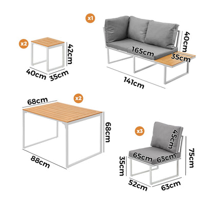 7 Seater Outdoor Dining Set Sofa Lounge Patio Table Stool White