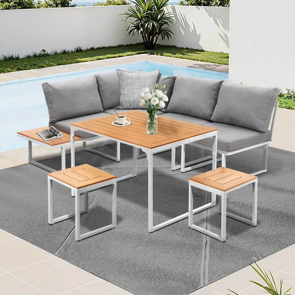 19 Seater Outdoor Dining Sofa Set Lounge Furniture Grey & White