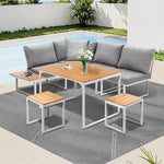 6 Seater Outdoor Dining Sofa Set Lounge Furniture Grey & White