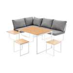 6 Seater Outdoor Dining Sofa Set Lounge Furniture Grey & White