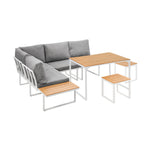 6 Seater Outdoor Dining Sofa Set Lounge Furniture Grey & White