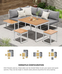 6 Seater Outdoor Dining Sofa Set Lounge Furniture Grey & White
