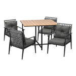 5PCS Outdoor Dining Set Wood-plastic Table and Rattan Chairs