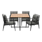 5PCS Outdoor Dining Set Wood-plastic Table and Rattan Chairs