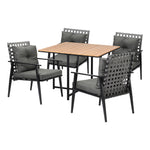 5PCS Outdoor Dining Set Wood-plastic Table and Rattan Chairs