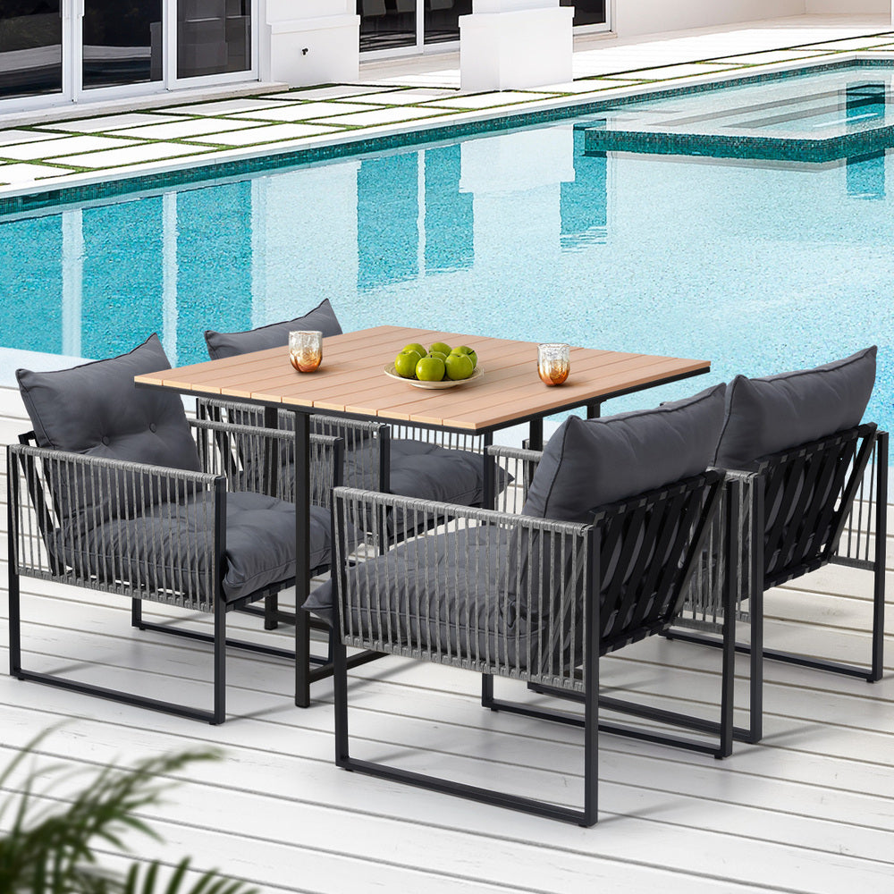 5PCS Outdoor Dining Set Garden Table Chairs with Cushions
