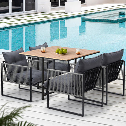 5PCS Outdoor Dining Set Garden Table Chairs with Cushions