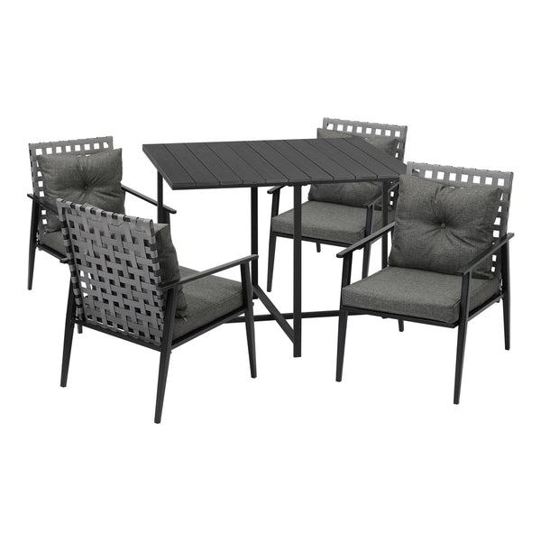  5PCS Outdoor Dining Set and Rattan Chairs(Black Table)