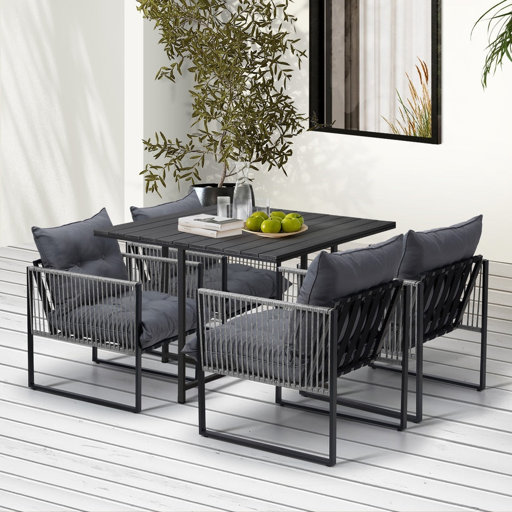5PCS Outdoor Dining Set Garden Table Sofa Chairs with Cushions