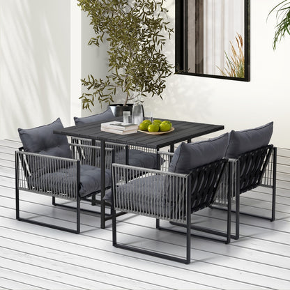5PCS Outdoor Dining Set Garden Table Sofa Chairs with Cushions