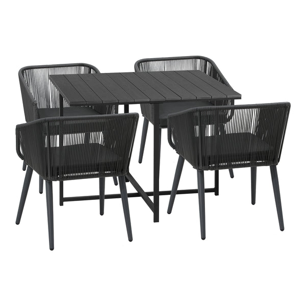  5PCS Outdoor Dining Set Black Table Lounge Chairs