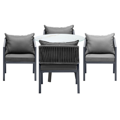 5PCS Outdoor Dining Set 90cm Table Lounge Chairs