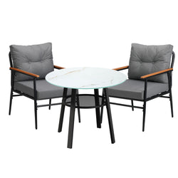 Outdoor Dining Set 3PC Lounge Setting Table Storage Shelf