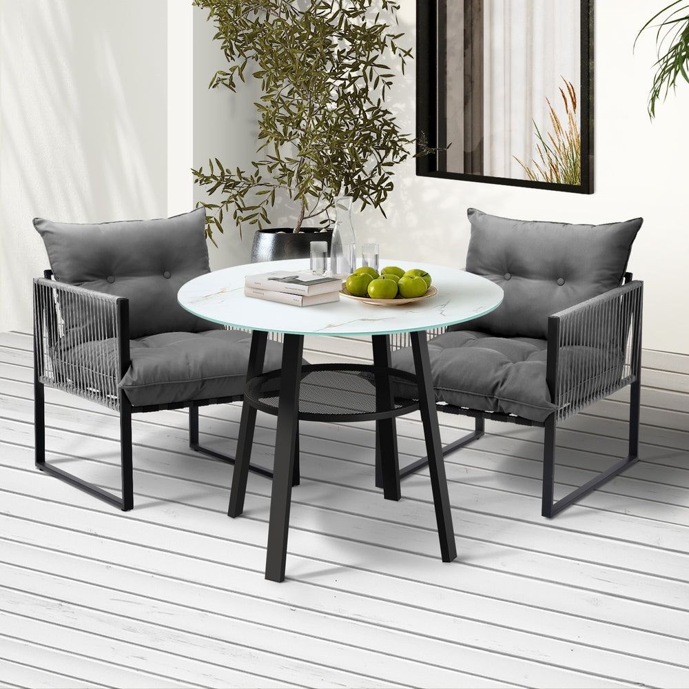3PCS Outdoor Dining Set Round Table PE Wicker Chairs