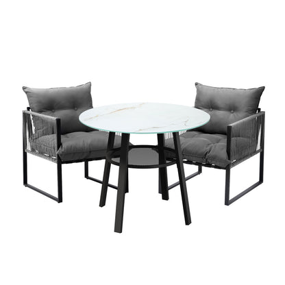 3PCS Outdoor Dining Set Round Table PE Wicker Chairs