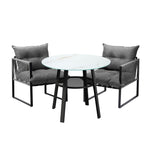 3PCS Outdoor Dining Set Round Table PE Wicker Chairs