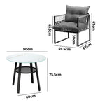 3PCS Outdoor Dining Set Round Table PE Wicker Chairs