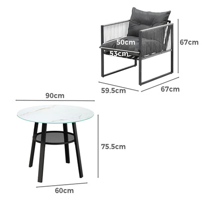 3PCS Outdoor Dining Set Round Table PE Wicker Chairs