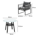 3PCS Outdoor Dining Set Round Table PE Wicker Chairs