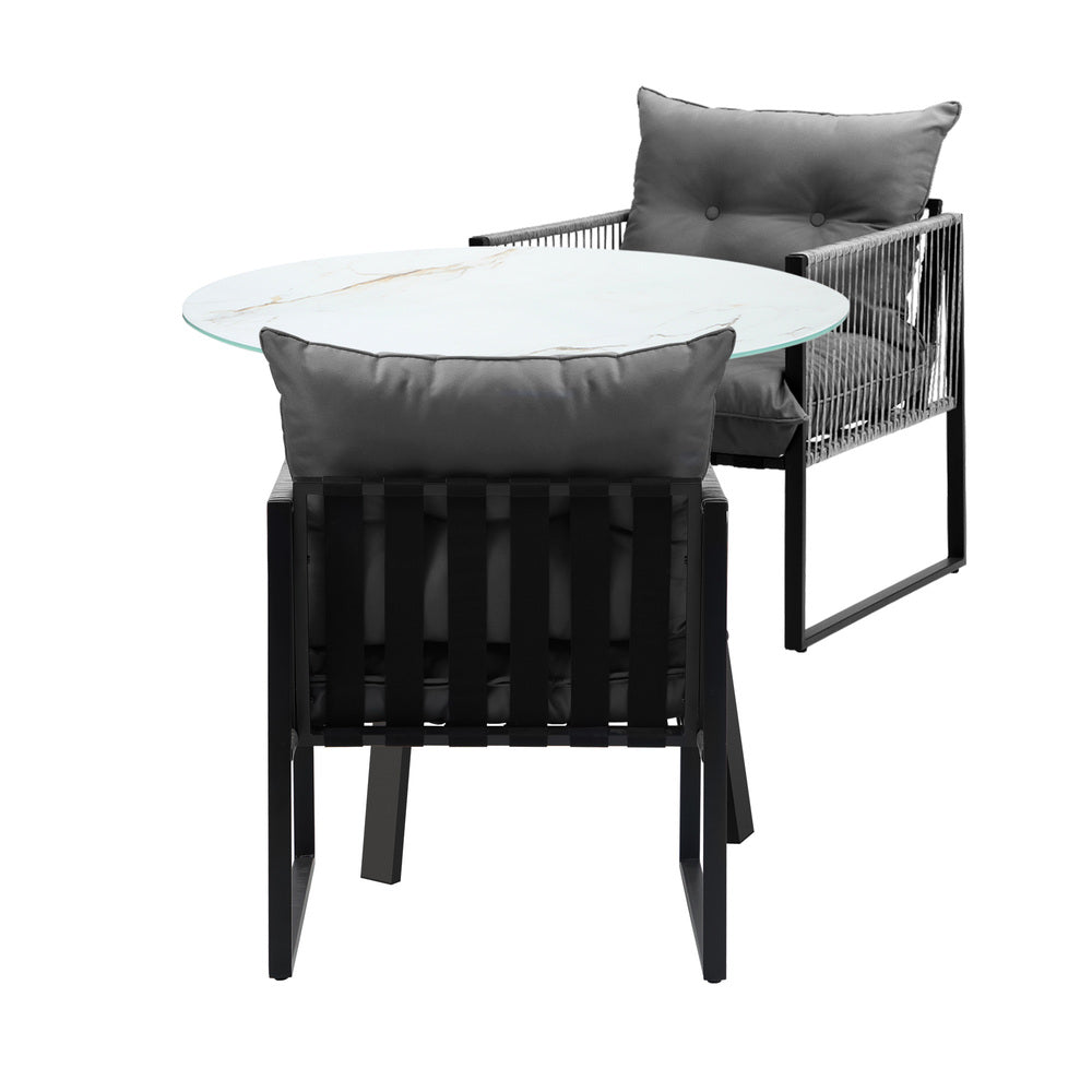 3PCS Outdoor Dining Set Round Table PE Wicker Chairs