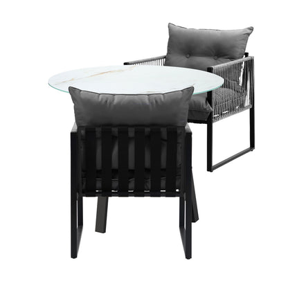 3PCS Outdoor Dining Set Round Table PE Wicker Chairs