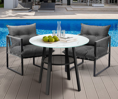 3PCS Outdoor Dining Set Round Table PE Wicker Chairs