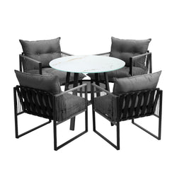 5PCS Outdoor Dining Set Round Table PE Wicker Chairs