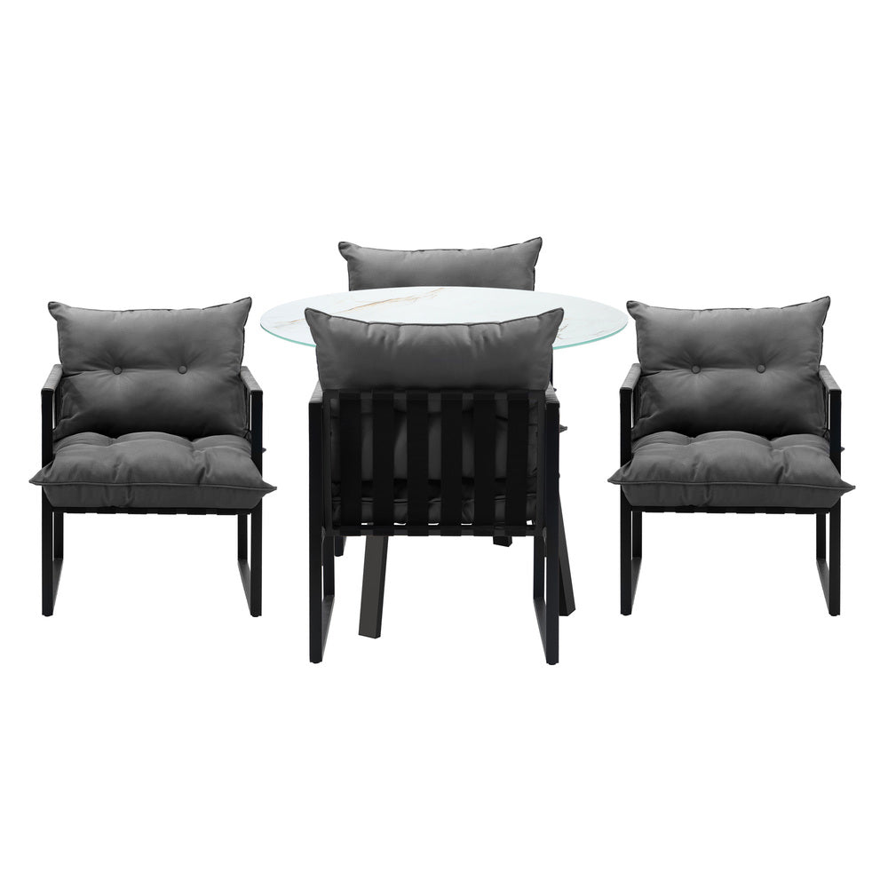5PCS Outdoor Dining Set Round Table PE Wicker Chairs