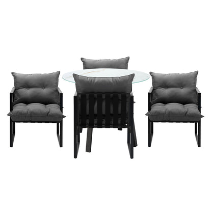 5PCS Outdoor Dining Set Round Table PE Wicker Chairs