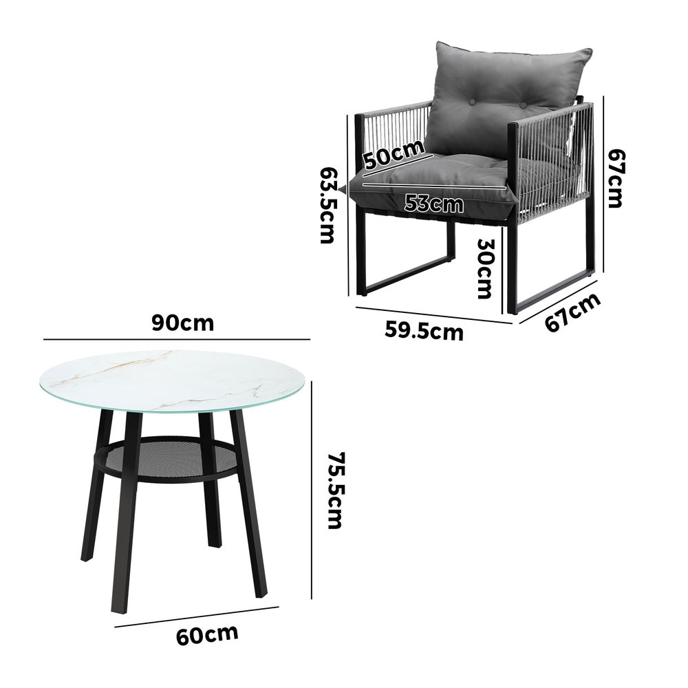 5PCS Outdoor Dining Set Round Table PE Wicker Chairs