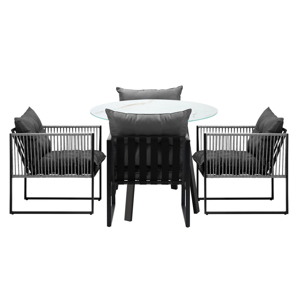 5PCS Outdoor Dining Set Round Table PE Wicker Chairs