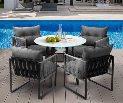 5PCS Outdoor Dining Set Round Table PE Wicker Chairs