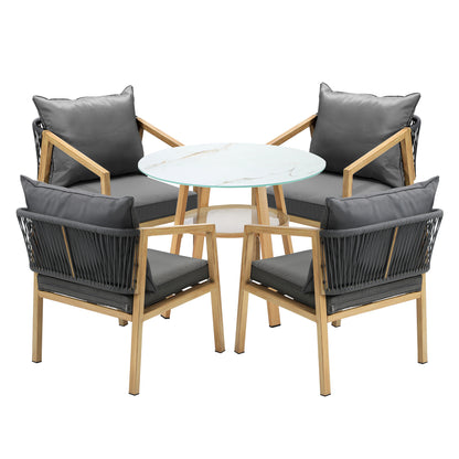 5PCS Outdoor Dining Set 90cm Table Lounge Chairs
