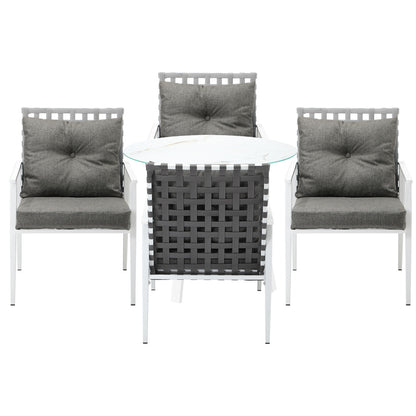 Outdoor Dining Set 2 Seater Rattan Armchair Glass Table