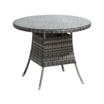 90CM Outdoor Dining Table Round Rattan Glass Table Patio Furniture Grey