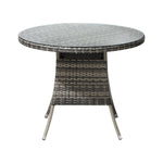 90CM Outdoor Dining Table Round Rattan Glass Table Patio Furniture Grey