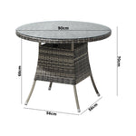 90CM Outdoor Dining Table Round Rattan Glass Table Patio Furniture Grey