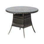 90CM Outdoor Dining Table Round Rattan Glass Table Patio Furniture Grey