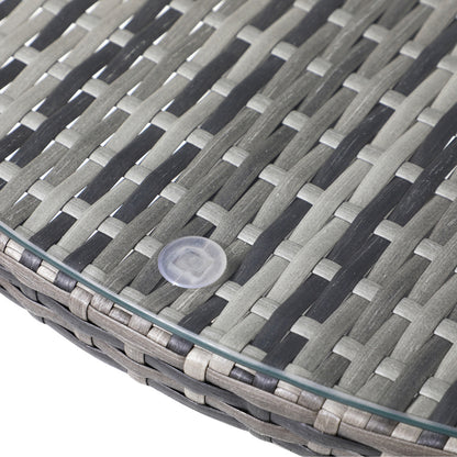 90CM Outdoor Dining Table Round Rattan Glass Table Patio Furniture Grey