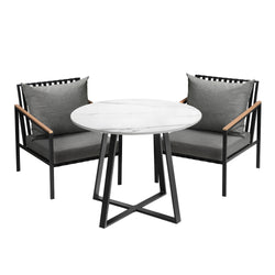 3 Piece Outdoor Dining Setting Sintered Stone Table Patio Furniture Set