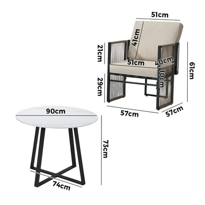 Outdoor Dining Set White 90x90x73cm