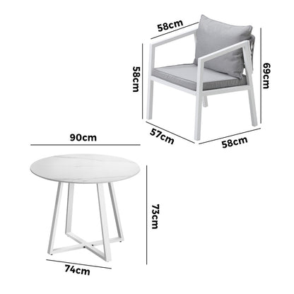 Outdoor Dining Set Bistro Setting 3PCS White