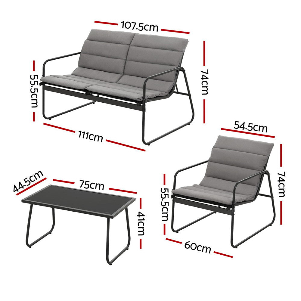  4PCS Outdoor Sofa Set Table and Chairs Cushion textilene Patio Furniture