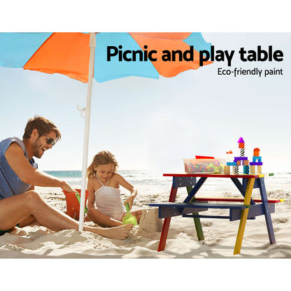 Kids Outdoor Table And Chairs Picnic Bench Seat Umbrella Colourful Wooden