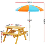 Kids Outdoor Table and Chairs Picnic Bench Seat Umbrella Children Wooden
