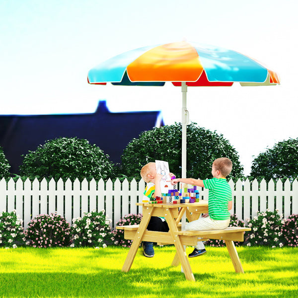  Kids Outdoor Table and Chairs Picnic Bench Seat Umbrella Children Wooden