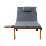 Sun Lounge Wooden Lounger Outdoor Furniture Day Bed Wheel Patio Grey