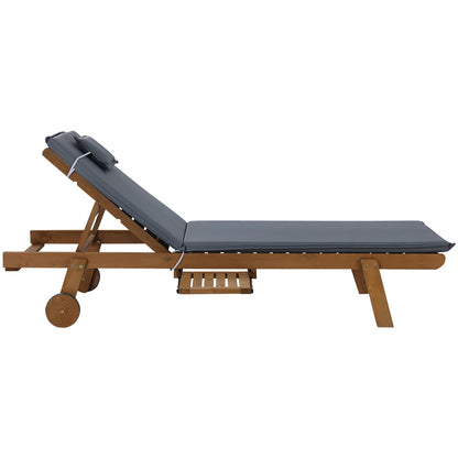 2X Sun Lounge Wooden Lounger Outdoor Furniture Day Bed Wheel Patio Grey